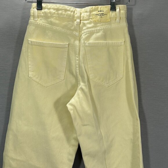 Stradivarius Jeans Womens 2 Straight Leg Yellow Cotton Pockets Raw Hem High Rise - Picture 8 of 12